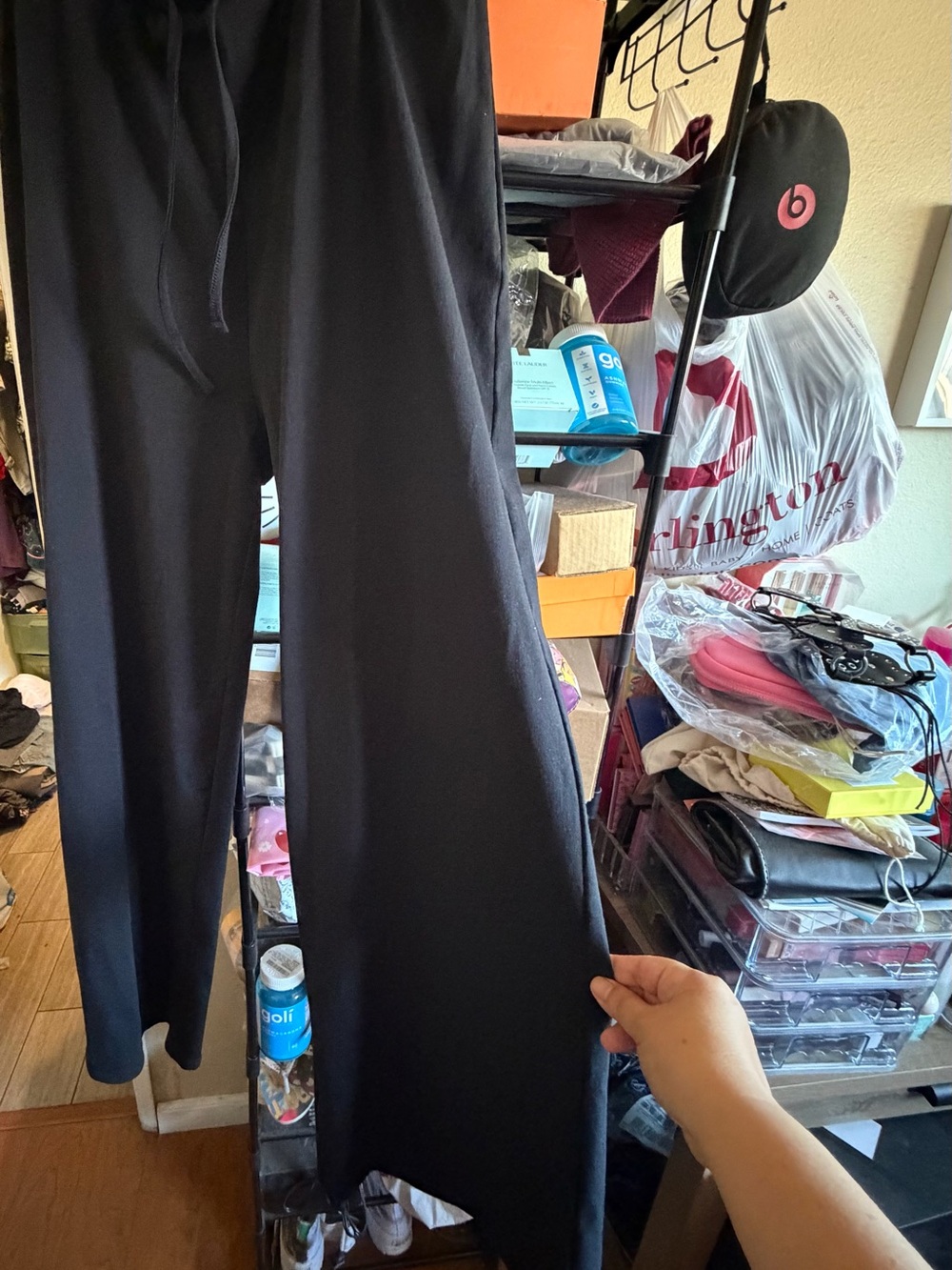 Black Knit Drawstring Wide-Leg Bottoms